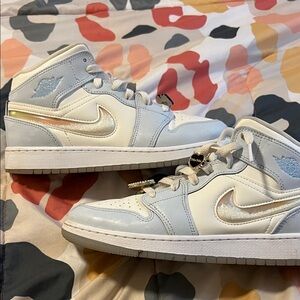 Nike Air Jordan Mid Light Blue and White Sneakers